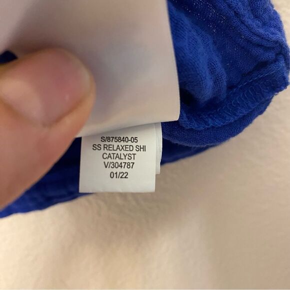 Old navy royal blue muslin gauze cotton button front Top blouse oversized crop M - Picture 8 of 9